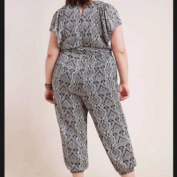 Anthropologie Zadie Black Printed button Jumpsuit Flutter sleeve Pockets - Picture 5 of 12